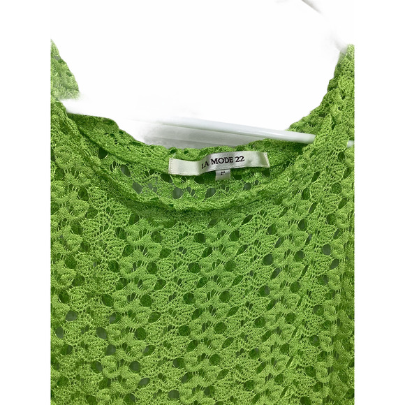 La Mode 22 Green Crochet Knit Poncho Blouse Large - Picture 5 of 6